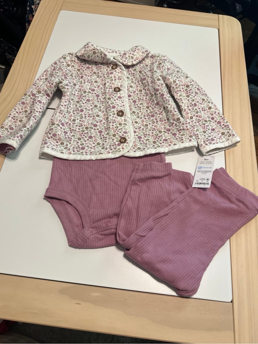 Carter’s 3 Piece Floral Jacket Long Sleeve Onesie Pants Set 18m